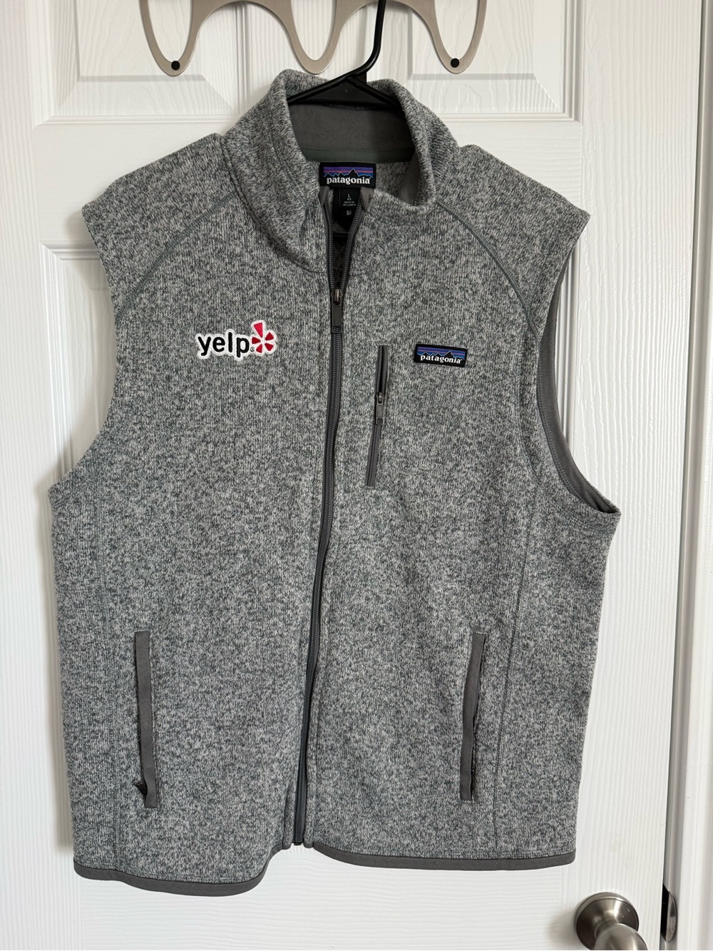 Patagonia Men’s Gray Zip-Up Fleece Vest with Yelp Logo